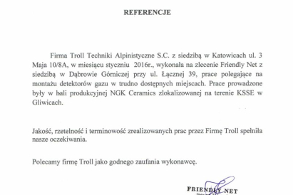 Friendly Net - montaż detektorów gazu w trudno dostępnych miejscach.