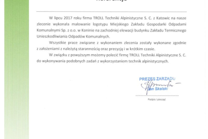 Miejski Zakład Gospodarki Odpadami Komunalnymi w Koninie - malowanie logo.