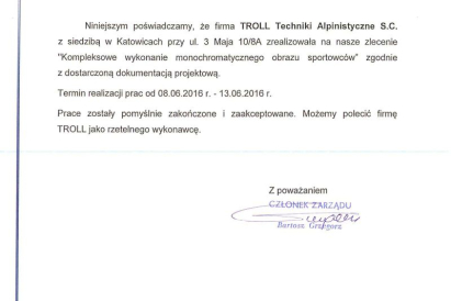 Przedsiębiorstwo Remontowo-Budowlane "A. Piaskowski i Spółka" - kompleksowe wykonanie monochromatycznego obrazu sportowców. Logo na Szkole Sportowej w Dąbrowie Górniczej.